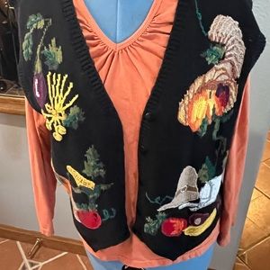 Festive Thanksgiving Vest. Turkey, cornucopia and pilgrims!